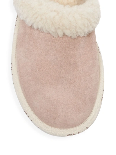 Shop Chloé Woody Suede Shearling-trim Logo Slippers In Maple Pink