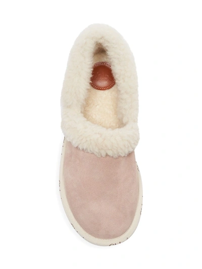 Shop Chloé Woody Suede Shearling-trim Logo Slippers In Maple Pink