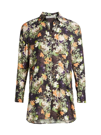Shop Alice And Olivia Hallie Floral Shirt Dress In Neutral