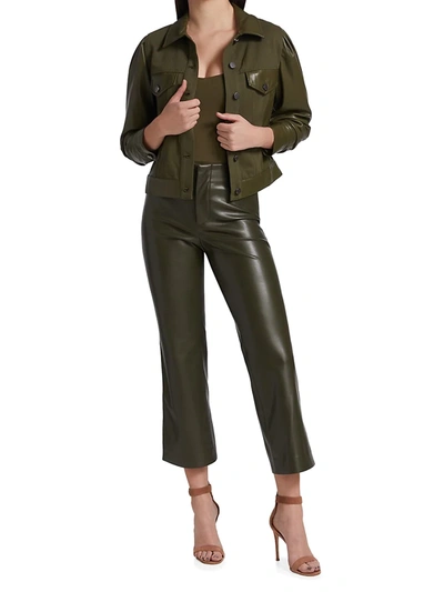 Shop Alice And Olivia Renee Vegan Leather Jacket In Olive