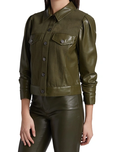 Shop Alice And Olivia Renee Vegan Leather Jacket In Olive