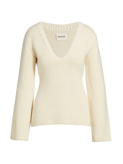 Shop Khaite Women's Claudia V-neck Sweater In Cream
