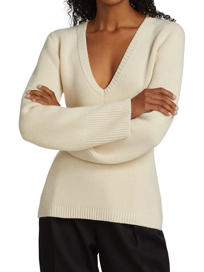 Shop Khaite Women's Claudia V-neck Sweater In Cream