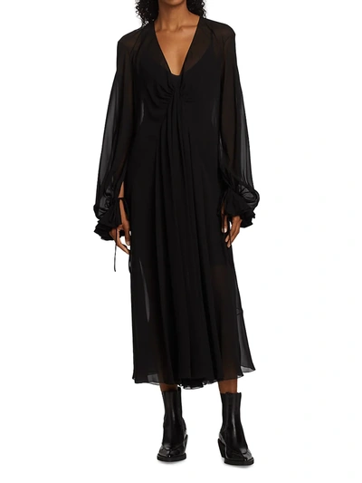 Shop Khaite Rami Ruffle Midi-dress In Black