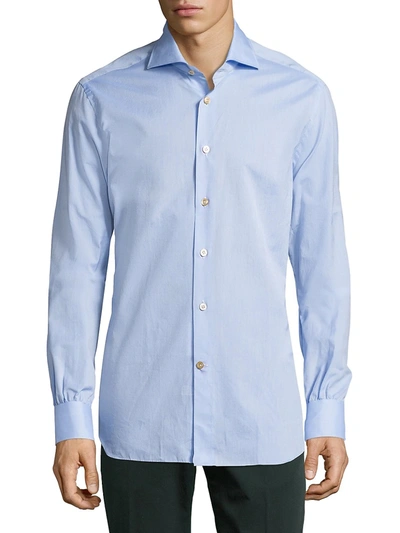 Shop Kiton Long Sleeve Cotton Shirt In Blue