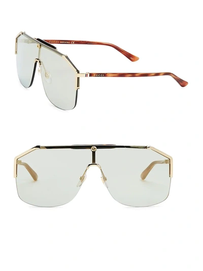 Shop Gucci Havana Shield Sunglasses In Gold