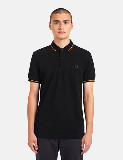 Fred Perry Twin Tipped Polo Shirt In Black/ Gold/ Burgundy | ModeSens