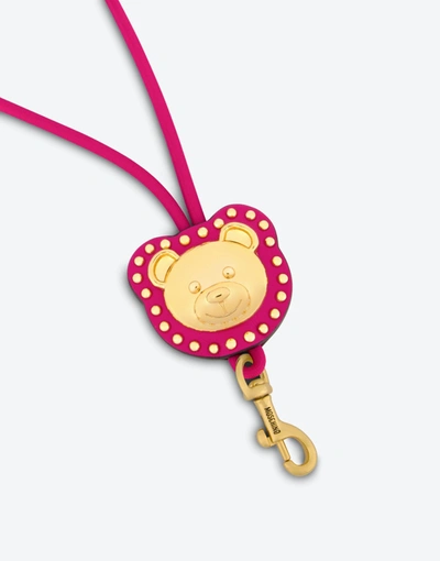 Shop Moschino Teddy Studs Keychain With Lanyard In White