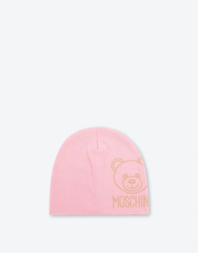 Shop Moschino Teddy Studs Wool Hat In Pink