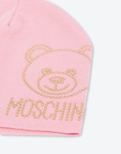 Shop Moschino Teddy Studs Wool Hat In Pink