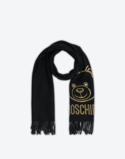 Shop Moschino Teddy Studs Wool Scarf In Pink