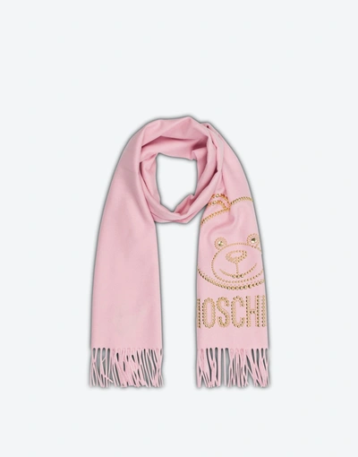 Shop Moschino Teddy Studs Wool Scarf In Pink