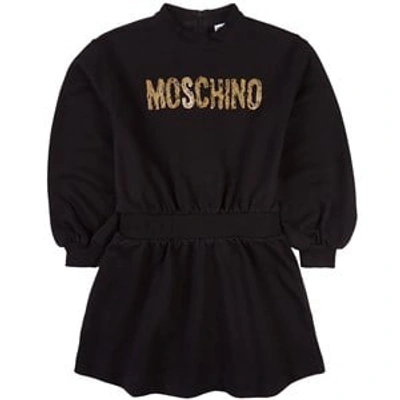 Shop Moschino Black Gold Logo Sweat Dress