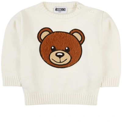 Shop Moschino White Bear Knit Sweater