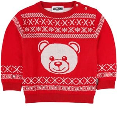 Shop Moschino Red Bear Knit Sweater