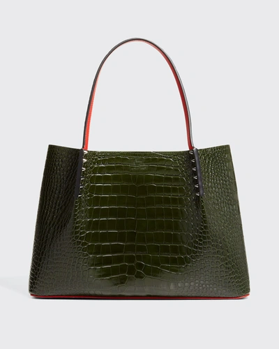 Shop Christian Louboutin Cabarock Large Mock-croc Tote Bag In Forest Night