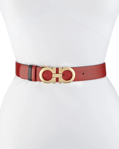 Shop Ferragamo Gancini-buckle Reversible Leather Belt In Red