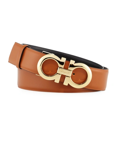 Shop Ferragamo Gancini-buckle Reversible Leather Belt In Brown