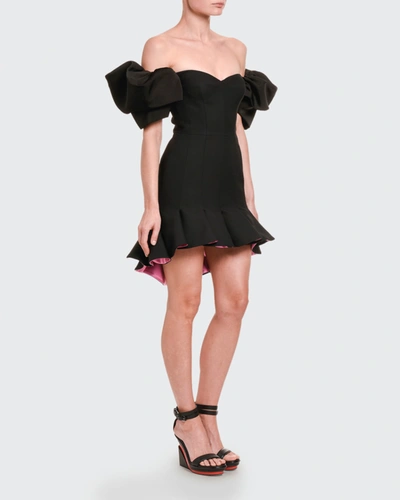 Shop Alexander Mcqueen Off-the-shoulder Paneled Mini Dress In Black