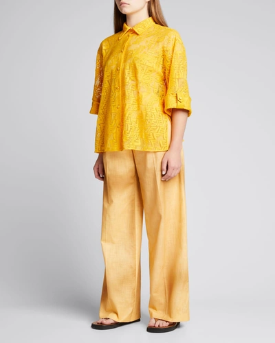 Shop Fendi Ff Fisheye Lace Button-down Top In Welle