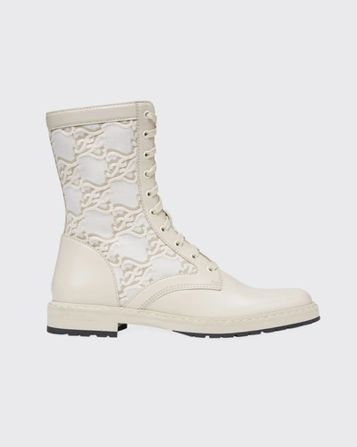 Shop Fendi Logo Canvas Combat Booties In Bianco Camel Came