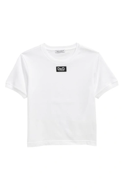 Shop Dolce & Gabbana Kids' Logo Patch Cotton T-shirt In White