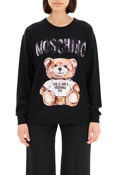 Moschino Jumper With Flocked Teddy Bear Patch In Black | ModeSens