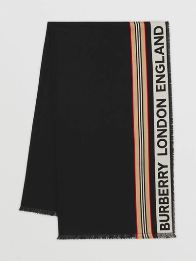 Burberry Icon Stripe Cotton Scarf In Black | ModeSens