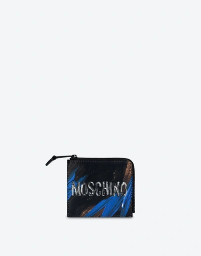 Shop Moschino Small Zip Around Painting Wallet In Dark Brown