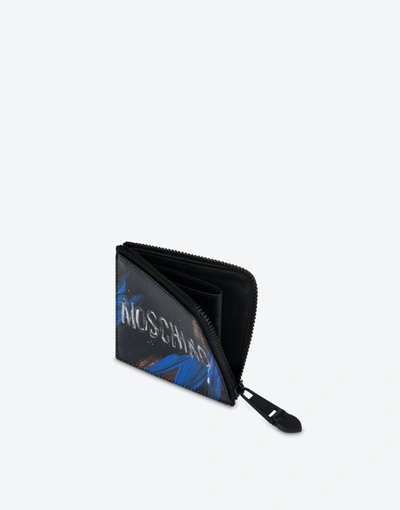 Shop Moschino Small Zip Around Painting Wallet In Dark Brown