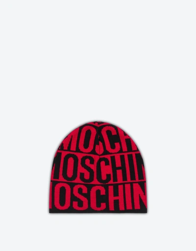 Shop Moschino Logo Bands Wool Hat In Red