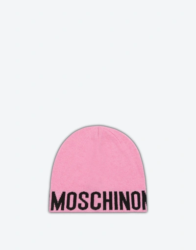 Shop Moschino Wool Blend Hat With Logo. In Beige