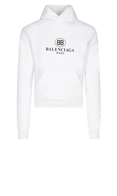 Shop Balenciaga Logo Hoodie In White