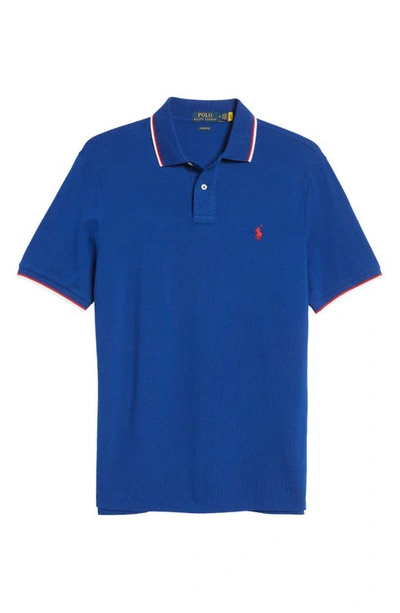 Shop Polo Ralph Lauren Solid Cotton Polo Shirt In Heritage Royal