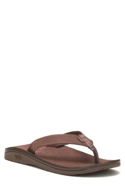 Shop Chaco Leather Flip Flop In Dark Brown