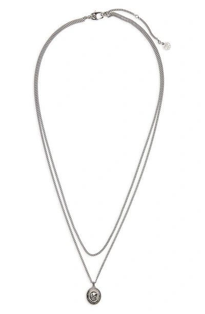 Shop Alexander Mcqueen Skull Logo Pendant Necklace In Silver/ Black