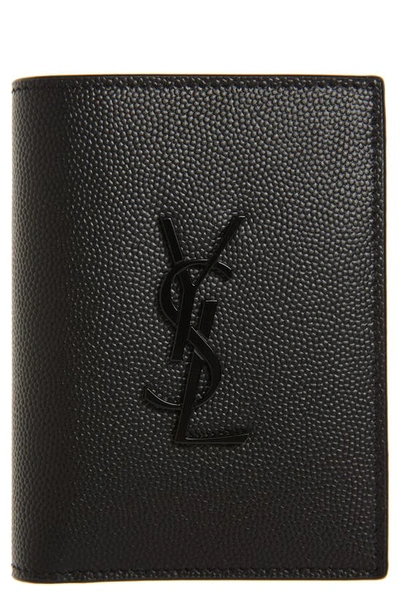 Shop Saint Laurent Ysl Monogram Pebbled Leather Bifold Wallet In Black