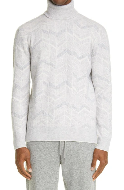 Shop Ermenegildo Zegna Herringbone Cashmere & Wool Turtleneck Sweater In Grey