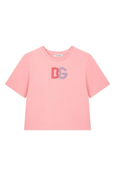 Shop Dolce & Gabbana Kids' Logo Patch Cotton T-shirt In Light Rose