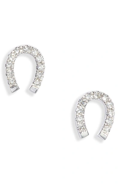 Shop Ef Collection Diamond Mini Horseshoe Stud Earrings In White Gold/ Diamond