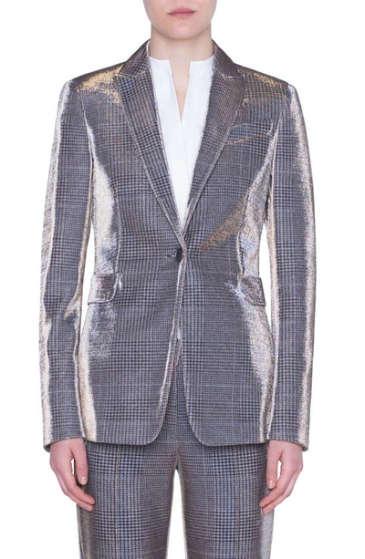 Shop Akris Punto Metallic Glen Check Blazer In Camel