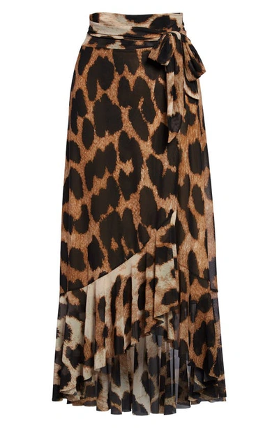 Shop Ganni Leopard Print Mesh Midi Skirt In Maxi Leopard