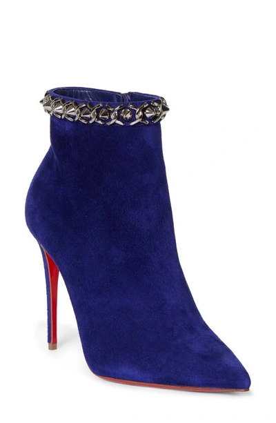 Shop Christian Louboutin Booty Spike Chain Pointed Toe Bootie In Night/ Silver