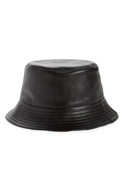 Shop Loewe Logo Zip Leather Bucket Hat In Black