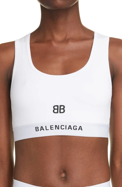 Shop Balenciaga Logo Racerback Sports Bra In White