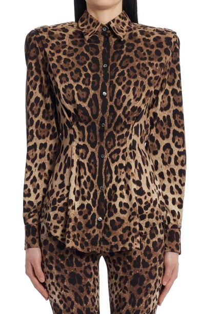 Shop Dolce & Gabbana Leopard Print Drop Waist Charmeuse Blouse In Light Brown Print