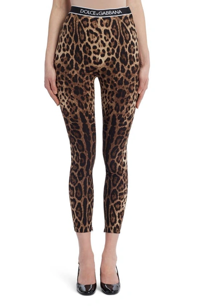 Shop Dolce & Gabbana Leopard Print Silk Stretch Charmeuse Crop Leggings In Light Brown Print