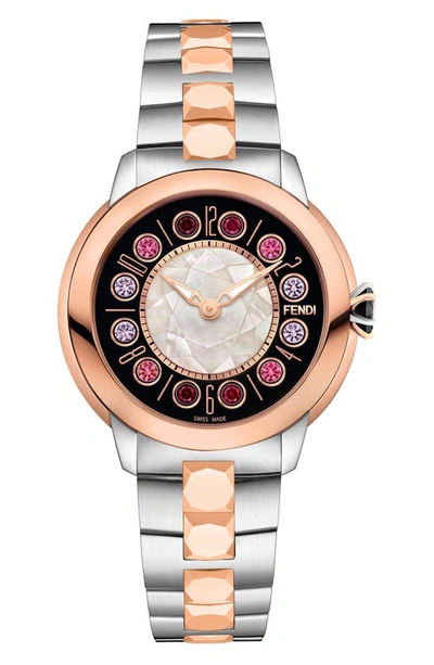 Shop Fendi Ishine Rotating Stone Bracelet Watch, 38mm In Rose Gold/ Stainless Steel