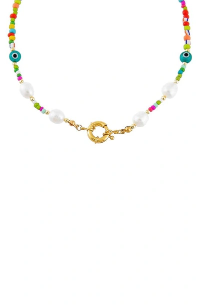 Shop Adinas Jewels Beaded Freshwater Pearl Station Necklace In Multi-color