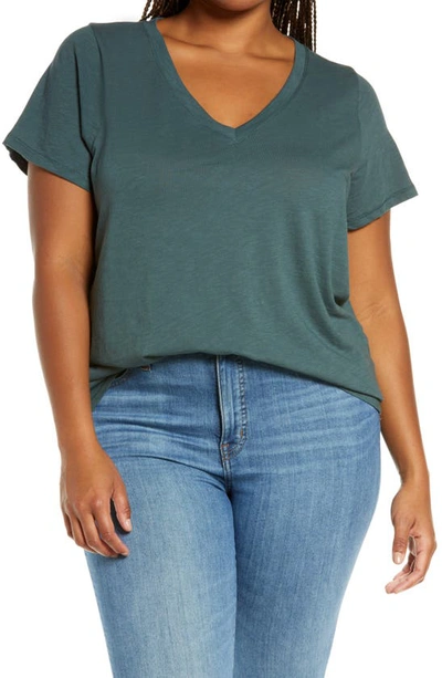 Shop Madewell Whisper Cotton V-neck T-shirt In Midnight Green